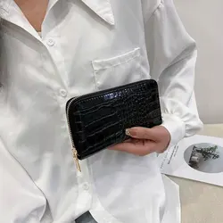 2022 Fashion Crocodile Pattern Multifunction Leather Ladies Clutch Wallet Long Phone Holder Cheap Purse Wallet