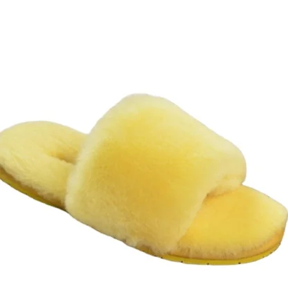 Wholesale indoor and outdoor fashion pure color ladies lamb fur sheepskin slippers genuine