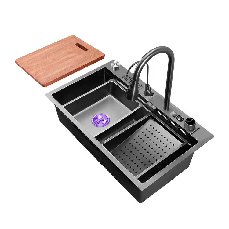 PVD Nano из нержавеющей стали ручной работы держатель для водяной раковины нож гидроэнергетический цифровой дисплей кухонная раковина