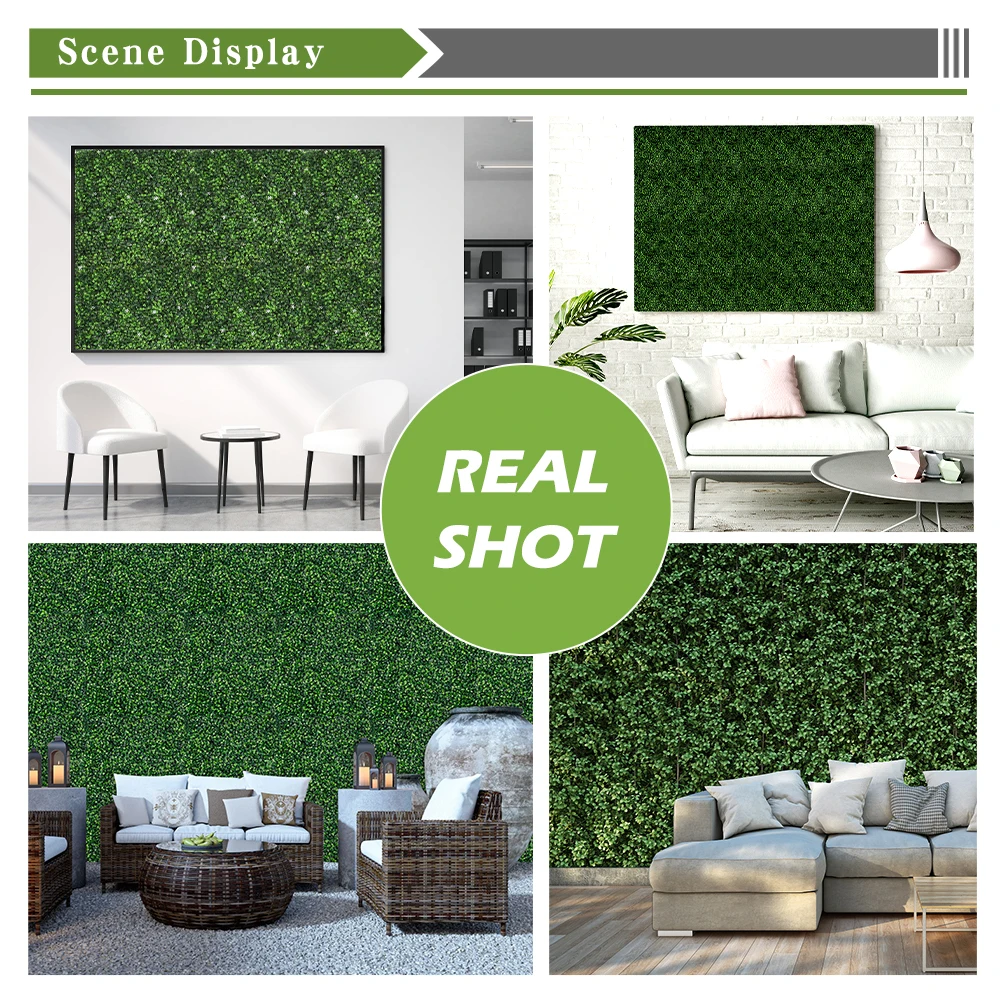 P7 Uv Protection Faux Plant Green Leaves Panel Boxwood Hedge Artificial Grass Wall for Garden Wedding Decor