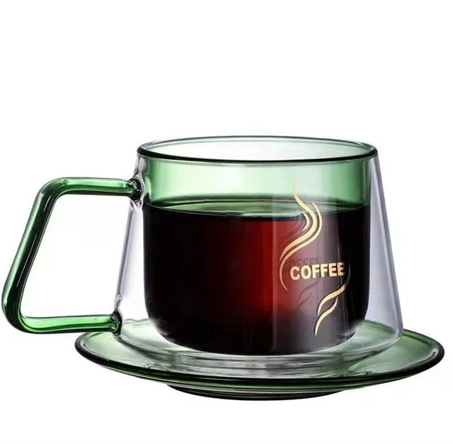 factory wholesale unique clear double wall borosilicate glass coffee mug cup with Handle