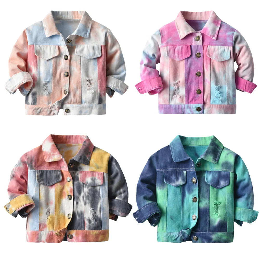 Джинсовая куртка Tie Dye M3287 для детей, ковбойская верхняя одежда из денима, для начинающих ходить детей, на весну и осень