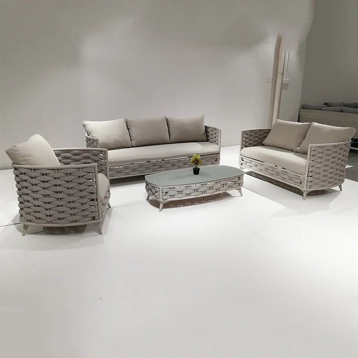 Factory direct selling luxury patio rattan sofa plastic rattan outdoor seat garden rope furniture