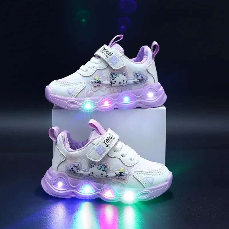 shoes for children girls Princess  cartoon cat LED light shoes sports casual  Soft  comfortable running shoes Hot sale