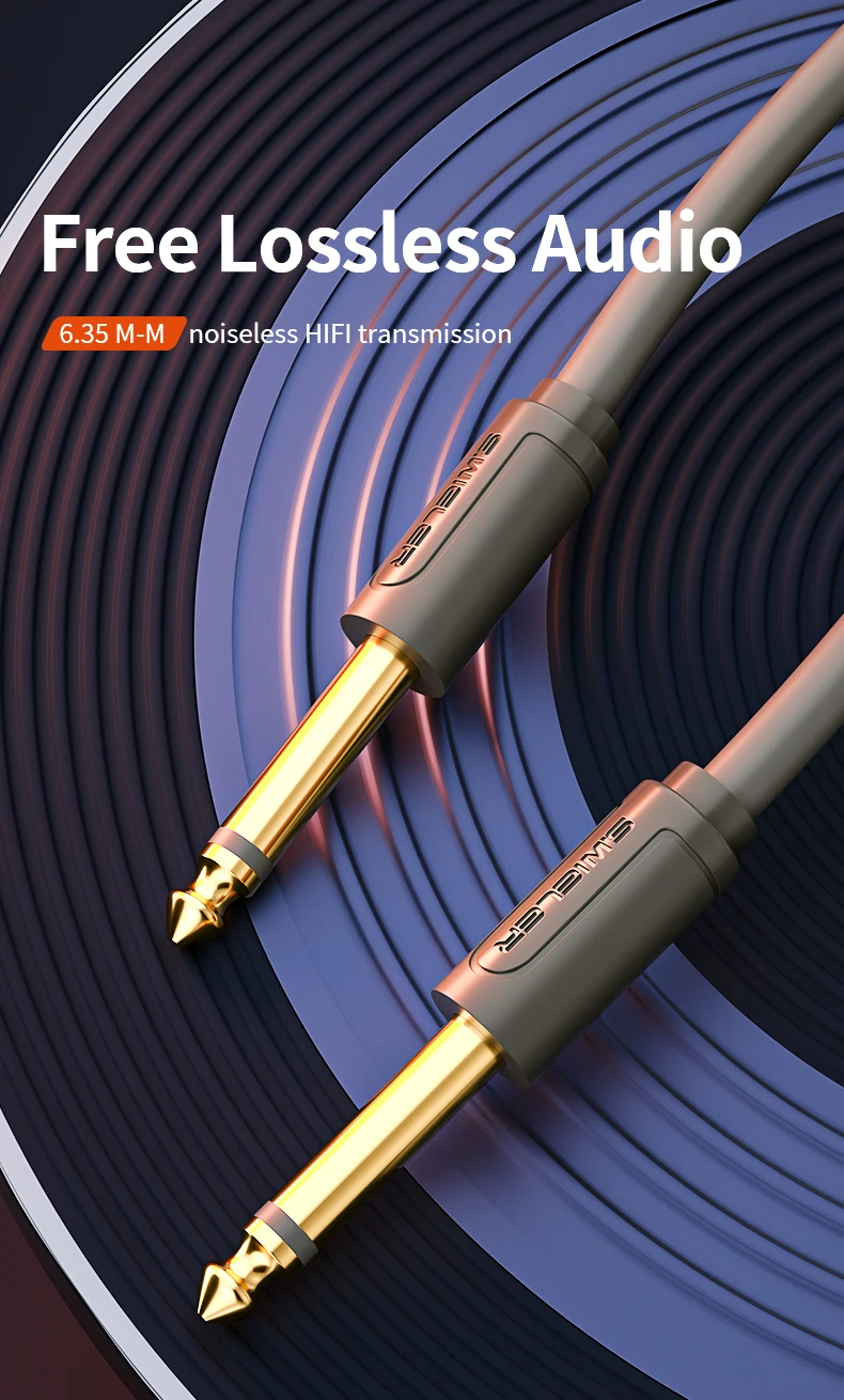 High Quality 6.35 1/4  Male Mono to 6.35  Male TS to Male Audio Cable OFC Copper  3 m Guitar Patch Cords Mixer