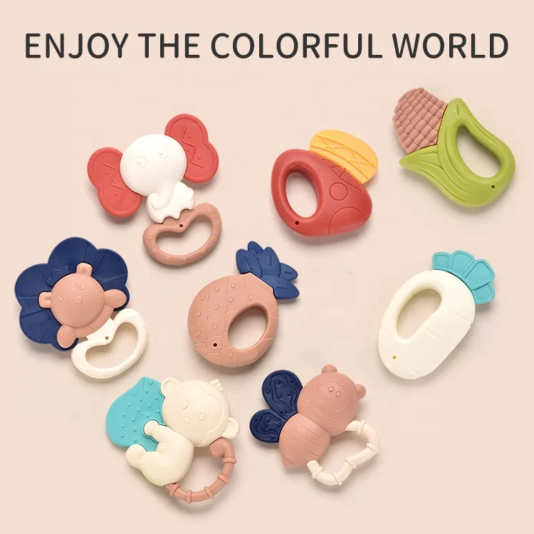 Infant Rattles With Melodious and Dynamic Sounds Teether Gum Toys Set