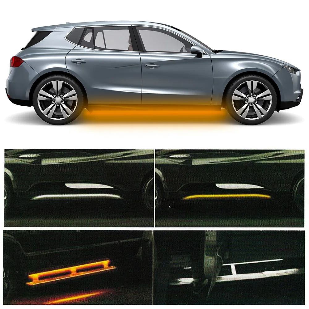 Car Dual Color White+Amber Ambient LED Light Auto Exterior Lights Strip Atmosphere Lamp Decoration Side Marker Turn Signal Lamp