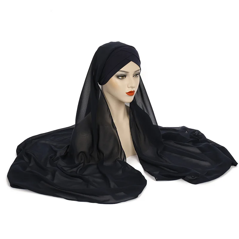 New Convenient Terylene Wrap Headscarf Four Seasons General Plain Chiffon Scarf Ladies Forehead Cross Headscarf Cap