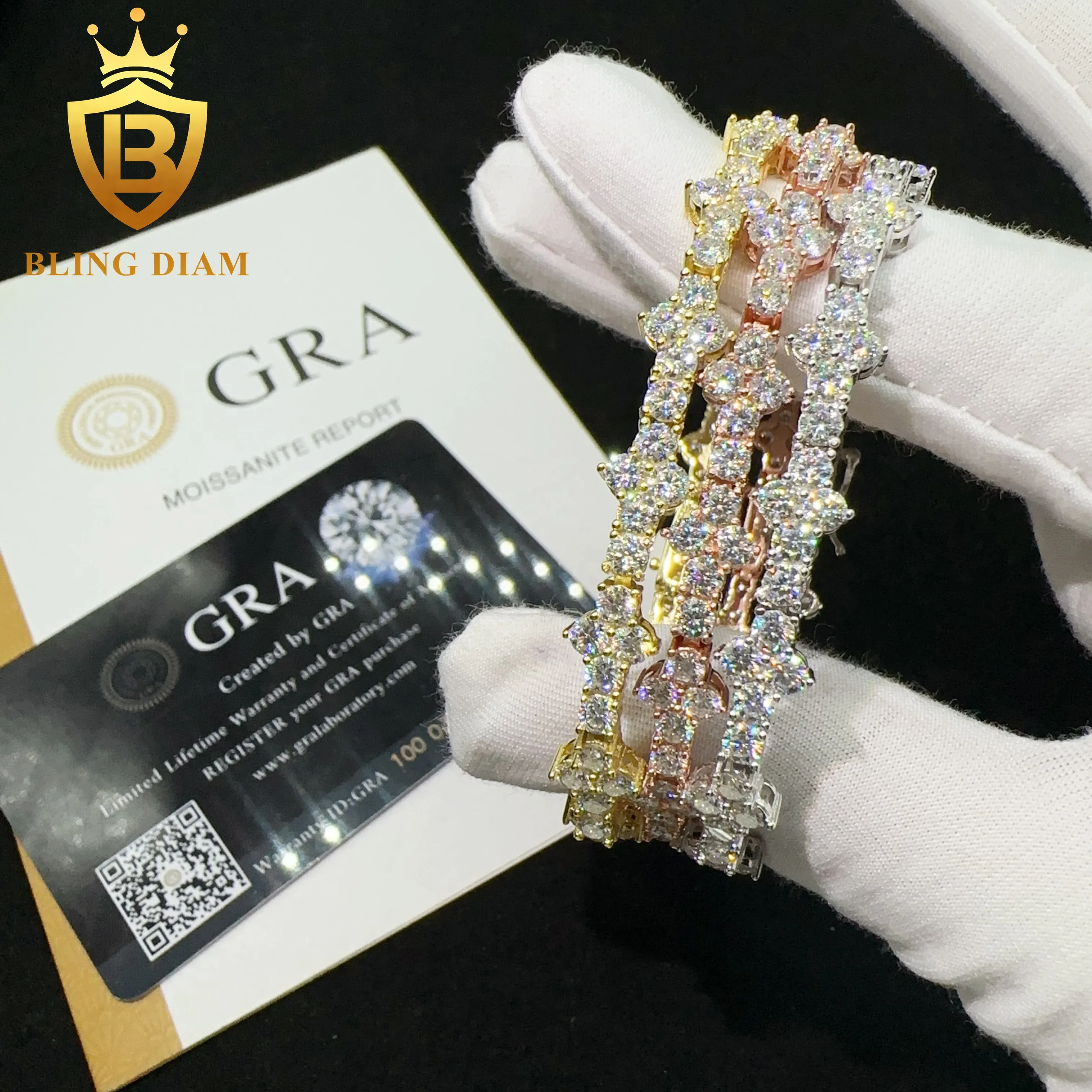 Pass diamond tester high quality vvs moissanite iced out 925 sterling silver lab diamond cross bracelet