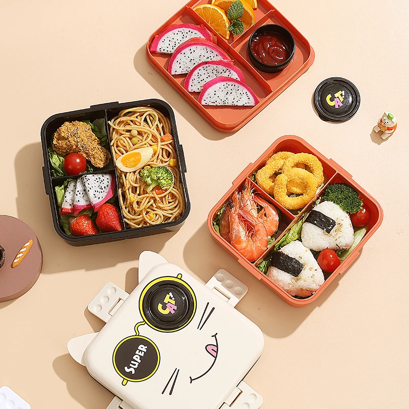 Bento Lunch Box Square Food Container Design Plastic Children Cartoon Food Packing Shantou Hot Selling Plastic Boxes for Lunch