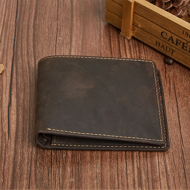 
guangzhou factory wholesale LOGO custom crazy horse leather wallet men rfid genuine leather mens wallet 