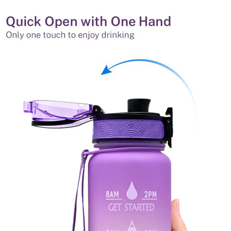 Custom Plastic Straw Strainer Filter Gym Sports 1L 32oz  BPA Free Tritan Motivational Water Bottle With Time Marker