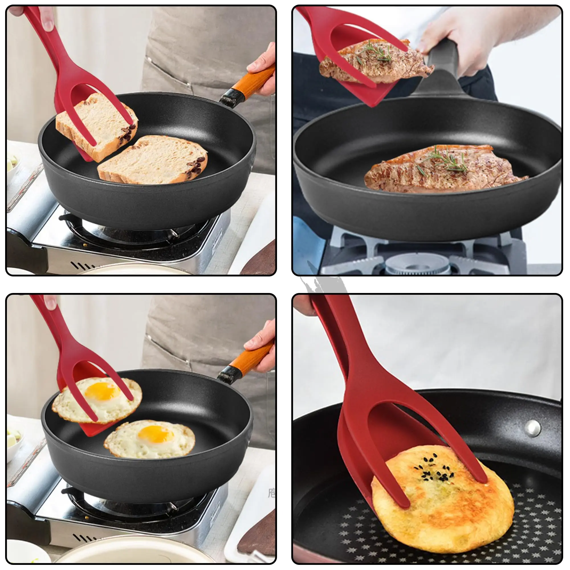 Multifunctional Silicone Fried Egg Turner Double Spatula Food Clip 2 in 1 spatula Grip Flip Tongs Shovel Kitchen Spatula
