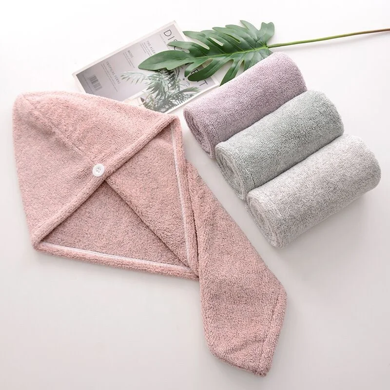 solid color absorbent dry hair towel with microfiber hair towel wrap for women