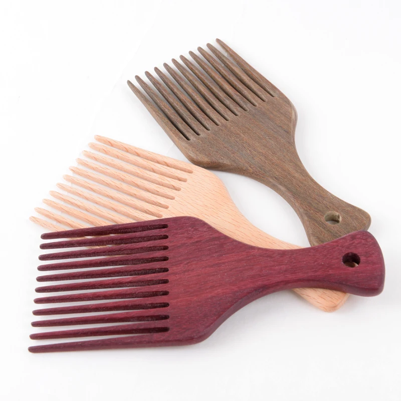 2023 Wooden Wide Teeth Brush Pick Comb Laser Plastic Gear Fork Hairbrush Insert for Afro Hair Styling Tools for Home