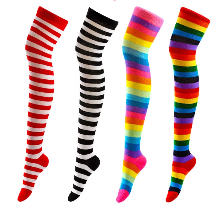 Women knee high stocking rainbow colorful cotton custom logo socks