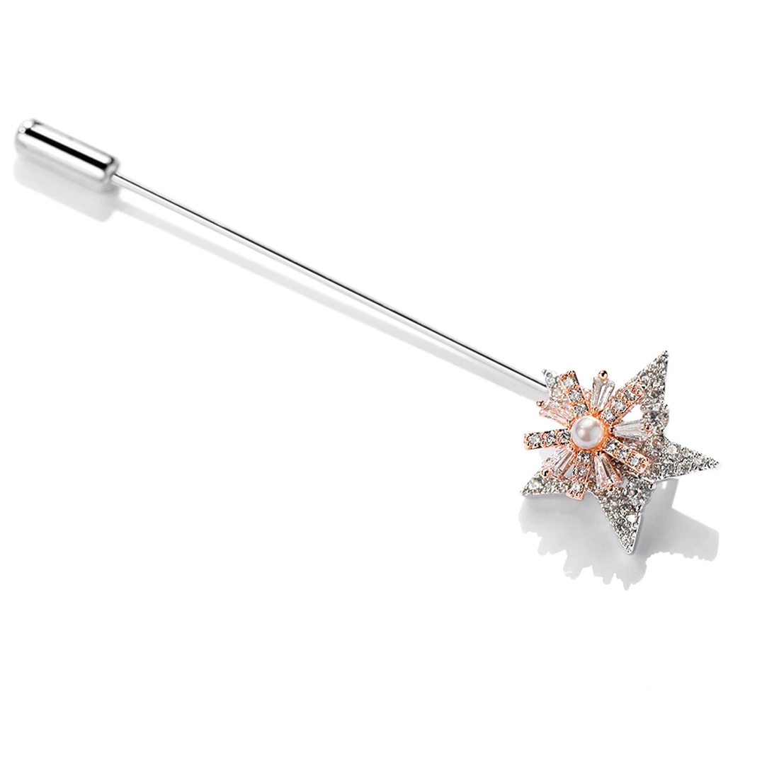 Custom Pearl Zircon Korean Snowflake Rose Gold Brooch Pin  Christmas Women Jewelry Brooch
