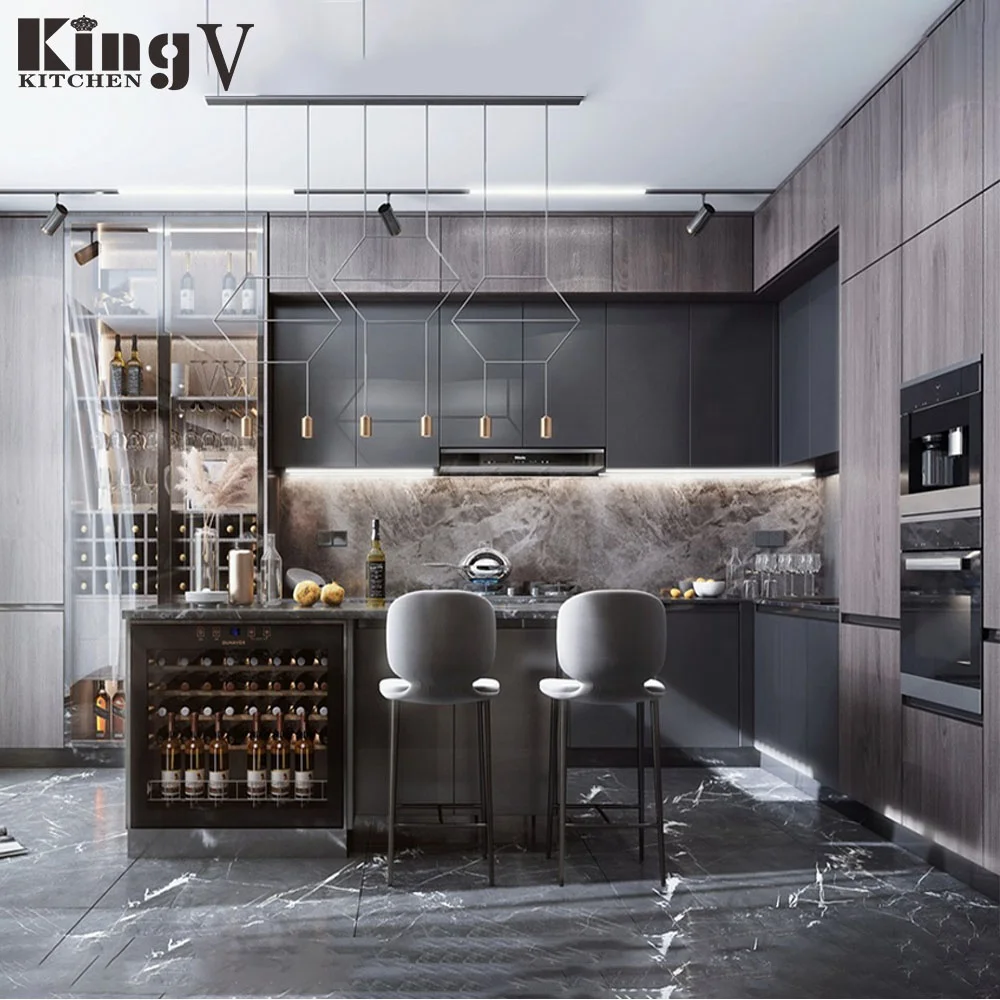 KINGV acrylic luxury small kitchen cabinet 3D free design modern designs credenzas small kitchen design