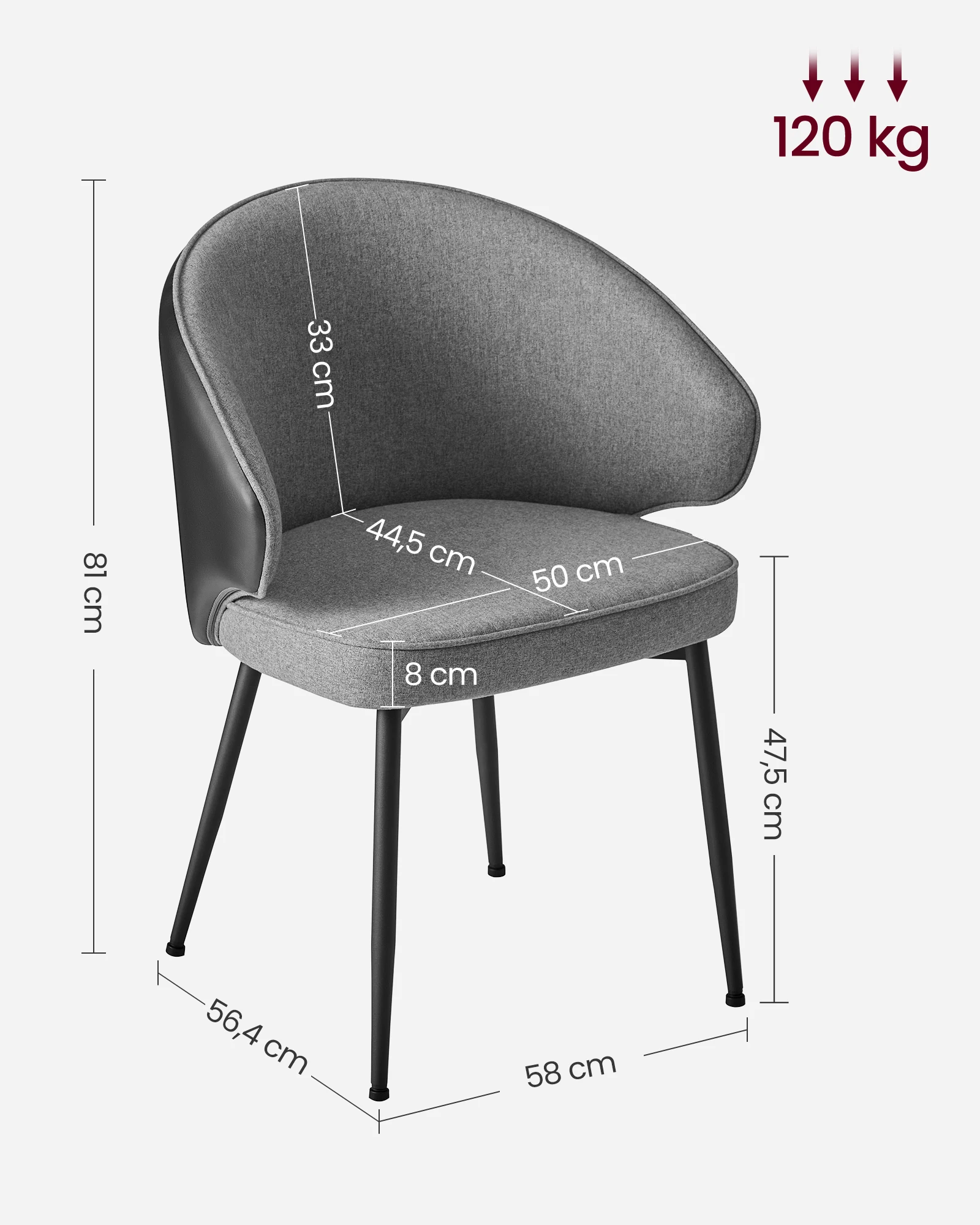 VASAGLE Modern Metal Simple Fabric Backrest PU Dining Chair With Coated Legs