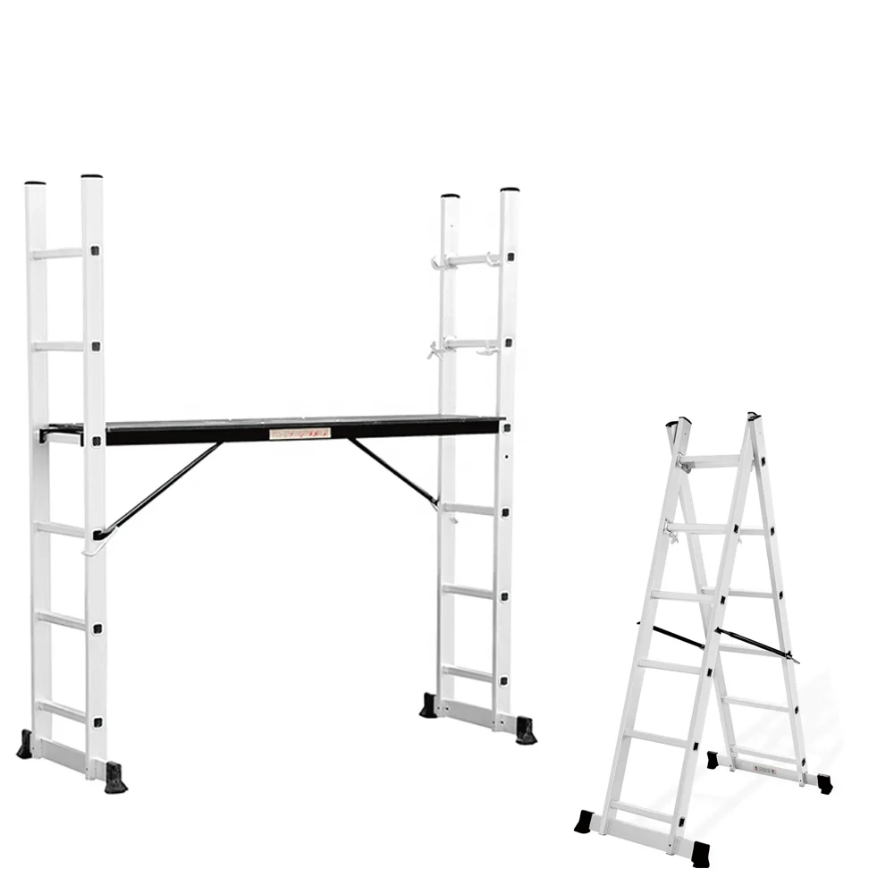 2x6 Step Aluminum Telescopic Ladder With Platform  Scaffolding Step Ladder