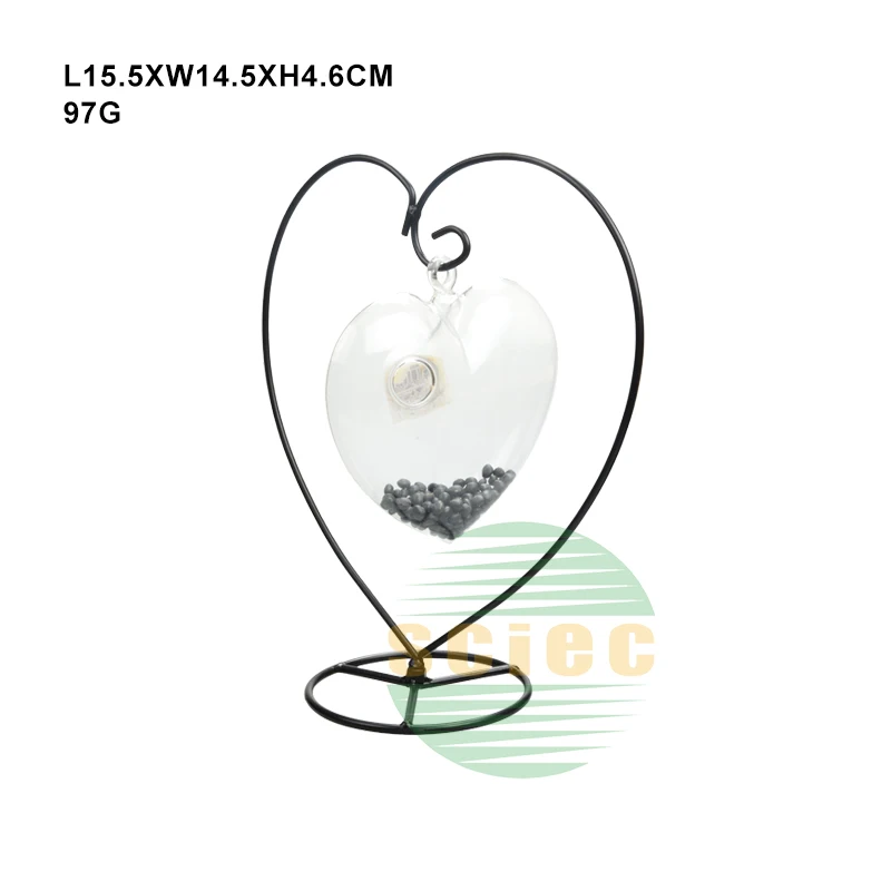 Hanging Heart shape glass flower vase plant pot planter with rack stand