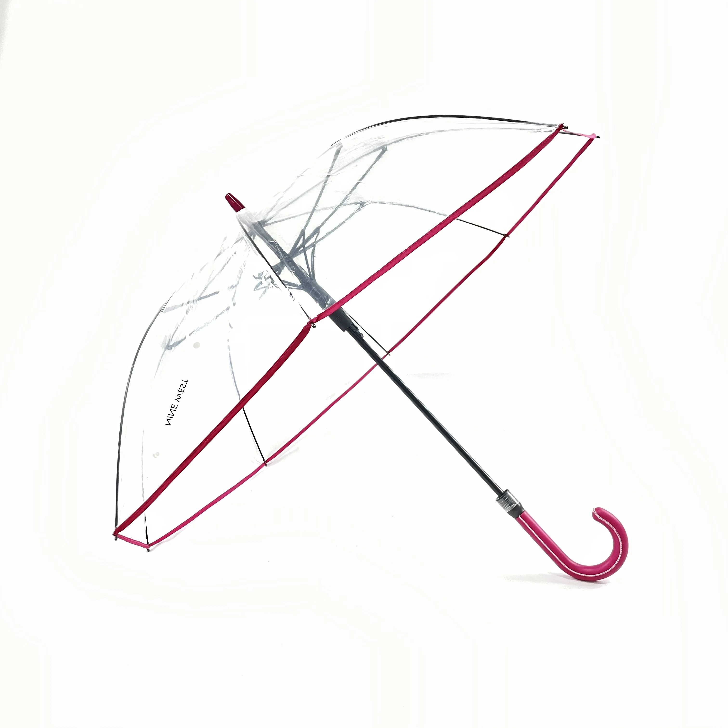 
23 inch straight auto open transparent outdoor umbrella with fiberglass shaft umbrella and PU handle umbrellas 