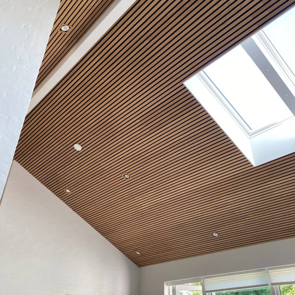 Eco Friendly acoustic panels Natural Oak Acoustic Slat Wood Wall Panels Akupanel MDF decorative wall panels and ceiling