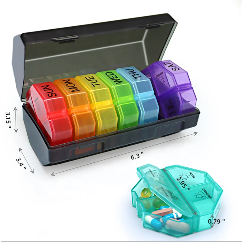 New Design Large Pill Organizer 4 Times a Day Pill Box for Travelling Medicine Organizer with Removable Days Portable Dispenser