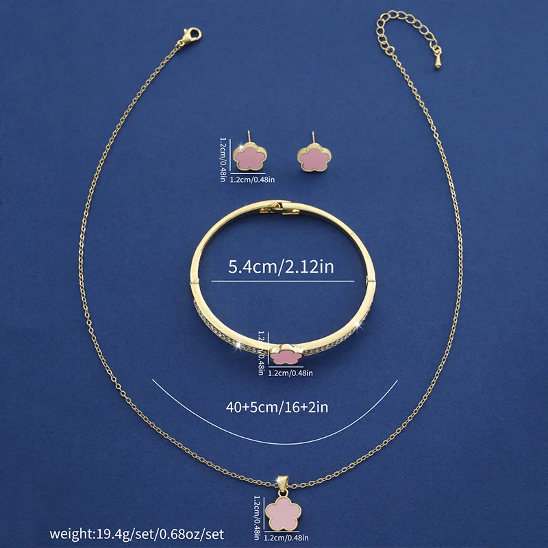 New Fashion 3Pcs Necklace Set Non Tarnish 18K Gold Plated Bracelet Necklace and Earrings Set Lucky Flower Necklace Set for Women
