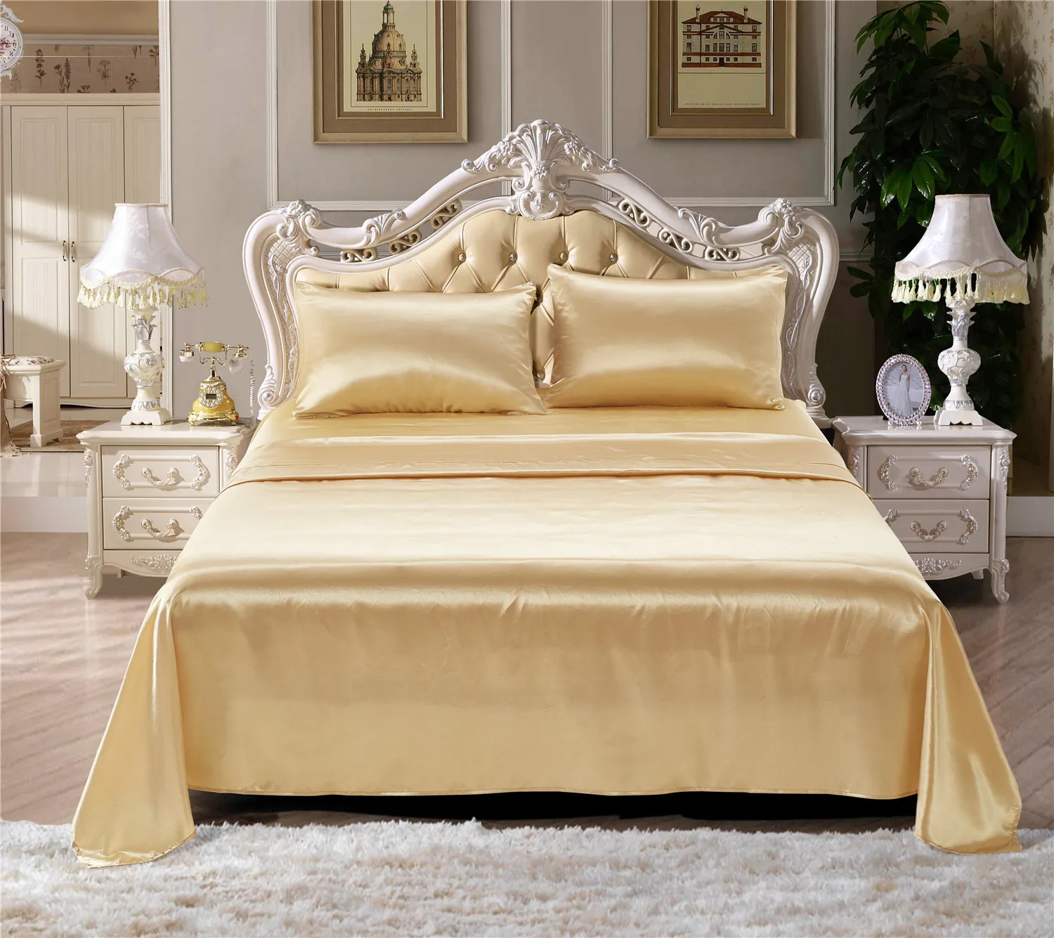 Hot Sale Silk logo color size customized Bedsheet Bed Sheet Set And Pillow Case Comforter Silks Bedding Set Cotton