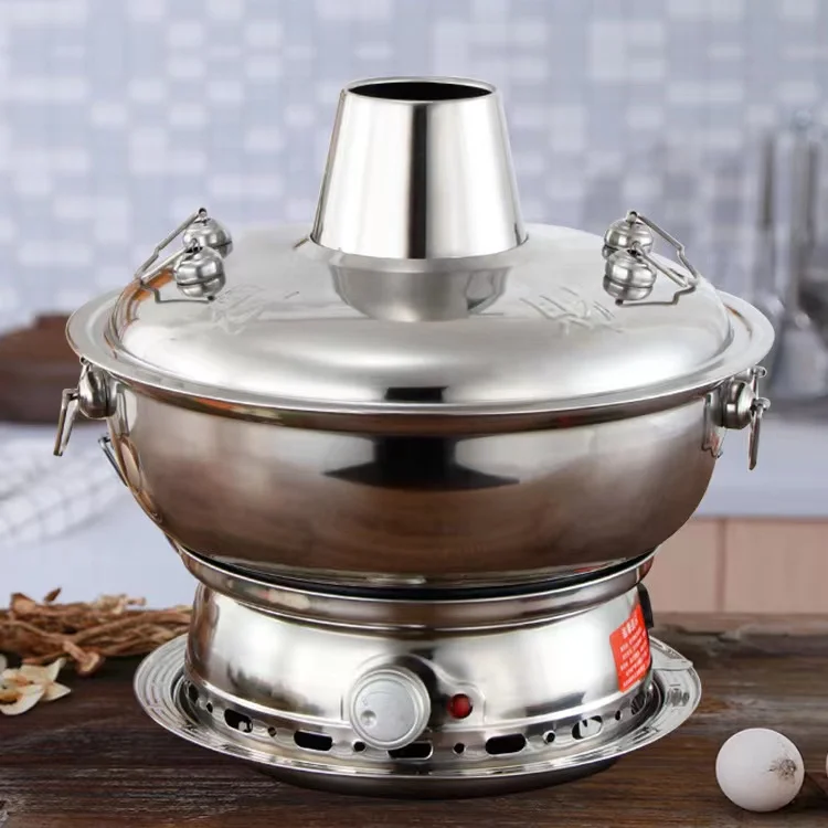 Wholesale stainless steel products antique style 34cm stainless steel carbon chimney hot pot with stove base