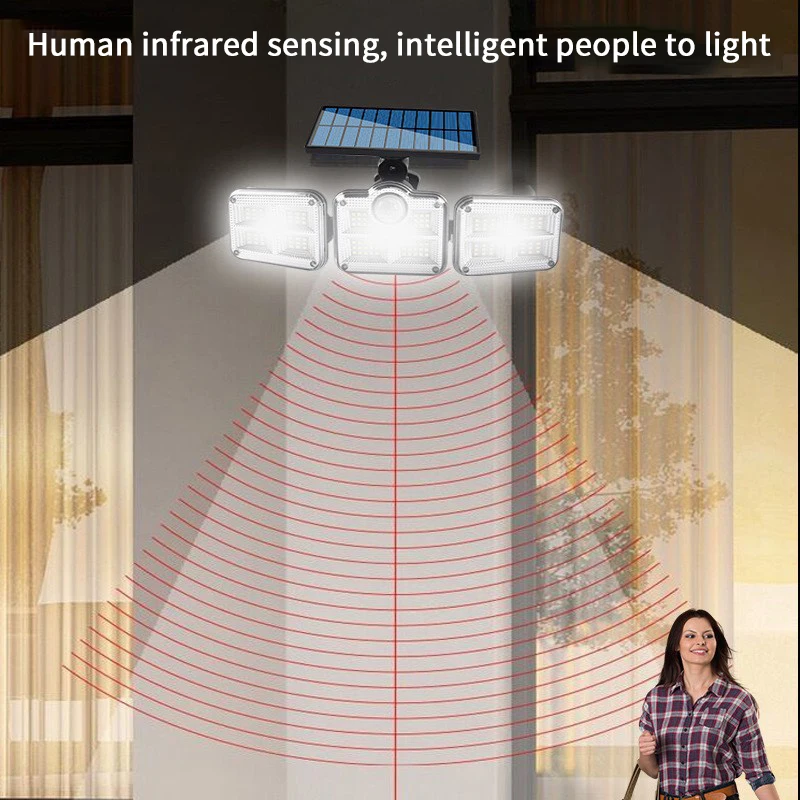 114 Led Outdoor Waterproof Safe Light Three Heads Motion Sensor Wall Light