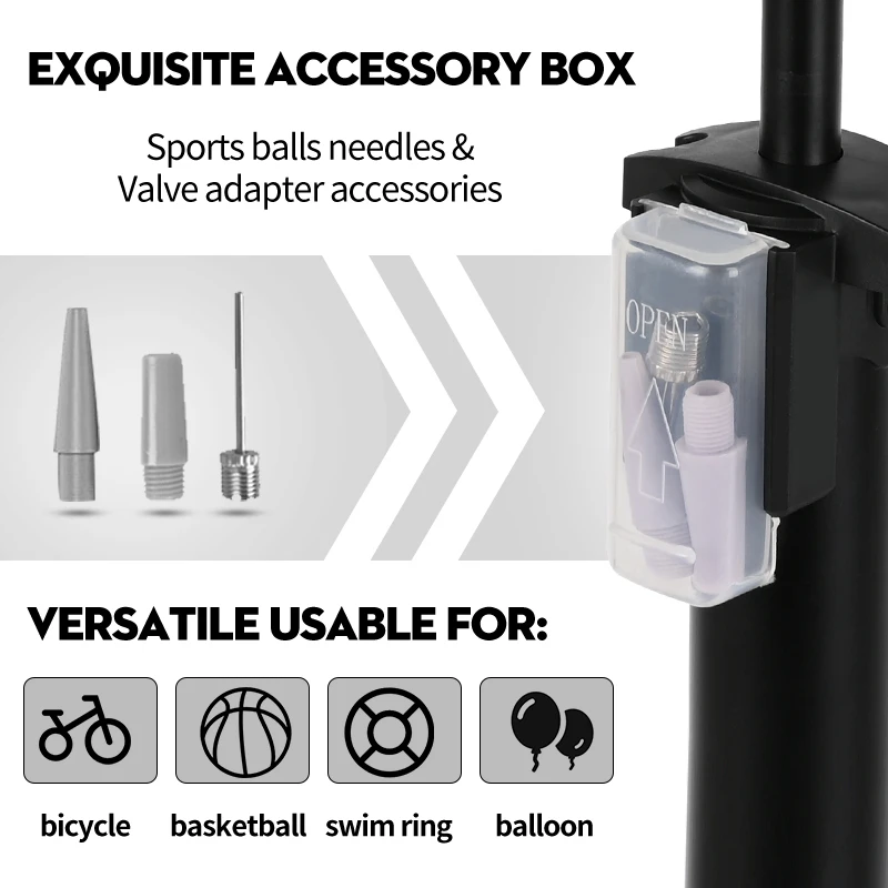BM Bike Ball Pump Inflator Bicycle Floor Pump with Gauge for Presta and Schrader Bicycle Pump Valves-120Psi Max