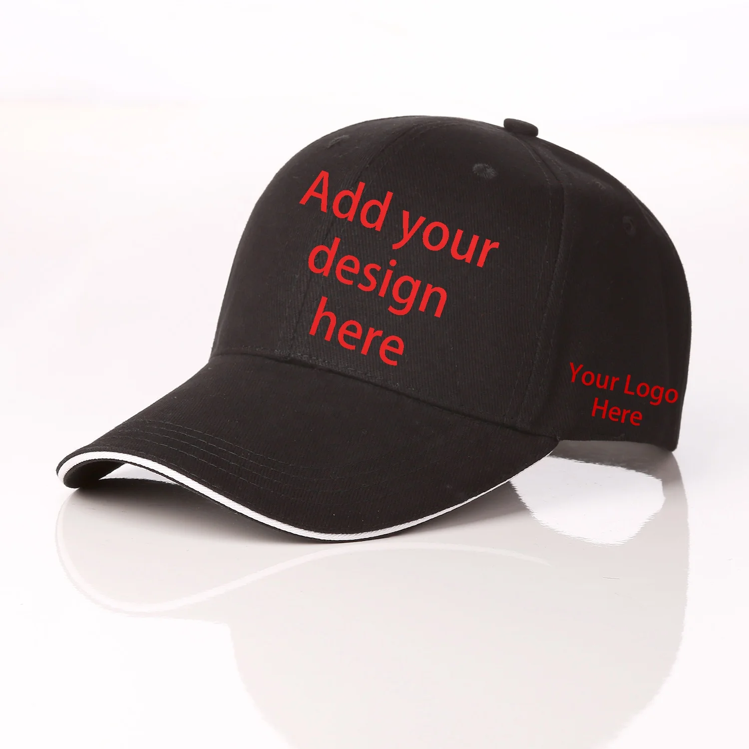 Customized High quality wholesale custom 6-panel plain dyed baseball sport cap with sandwich-like visor