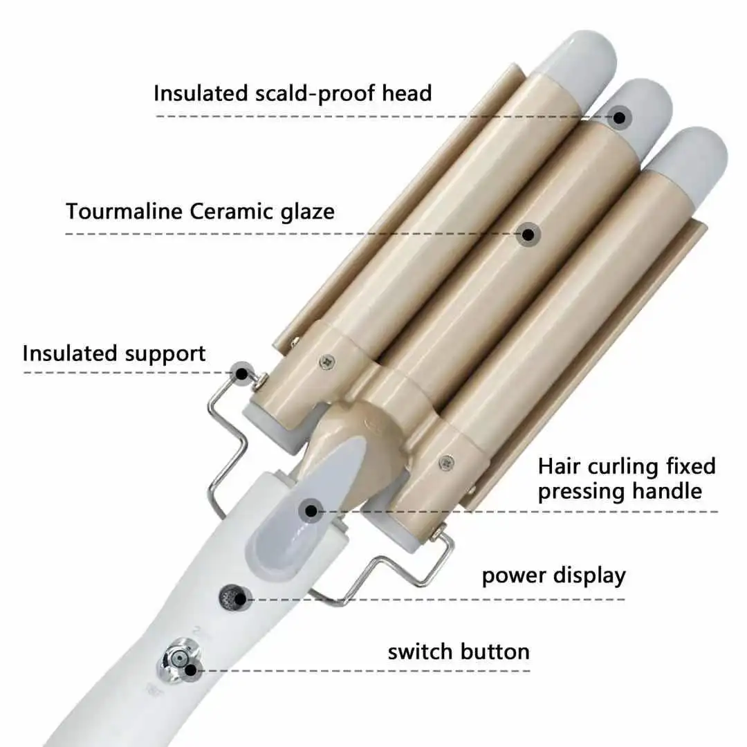 3 Barrel Curling Iron Wand 26mm Hair Waver Temperature Adjustable Ceramic Hair Curling Iron (Soft red)