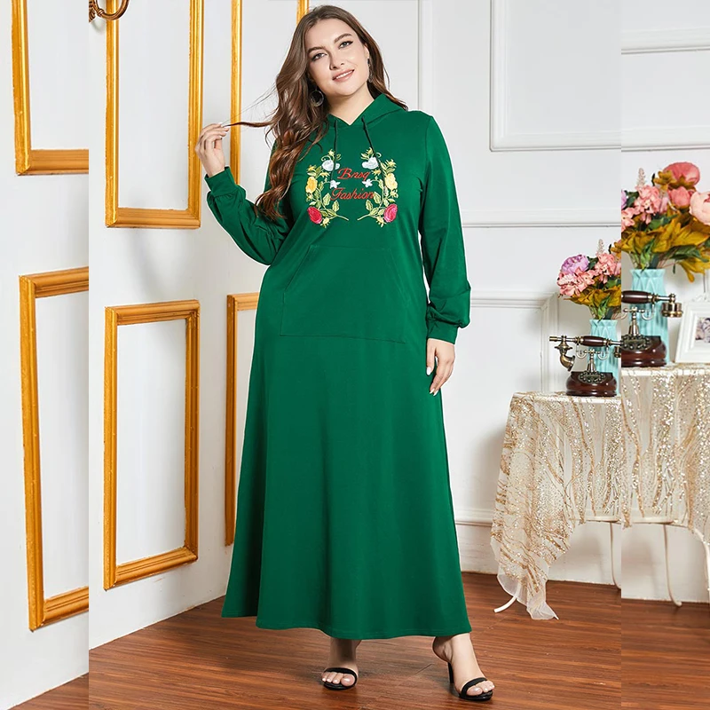 
Cyalaa Wholesale Fashion Green Dresses 2020 Women Plus Size Maxi Dress Hoodies 