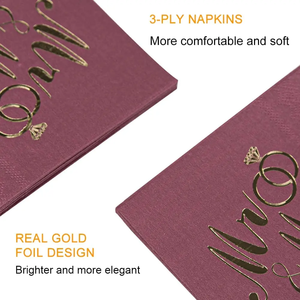 Paper Cocktail Napkins with Gold design Formal Dinner, Anniversary, Wedding Napkins for Tables, Guestrooms, Restrooms(5 x 5 in