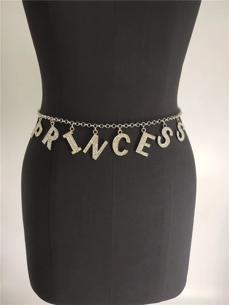 Personality sexy body chain simple waist decoration silver diamond English large letter