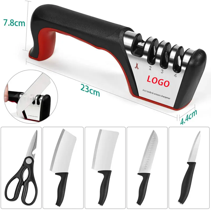 Factory direct sales professional 4 in 1 manual knife sharpener 4 stage for home kitchen