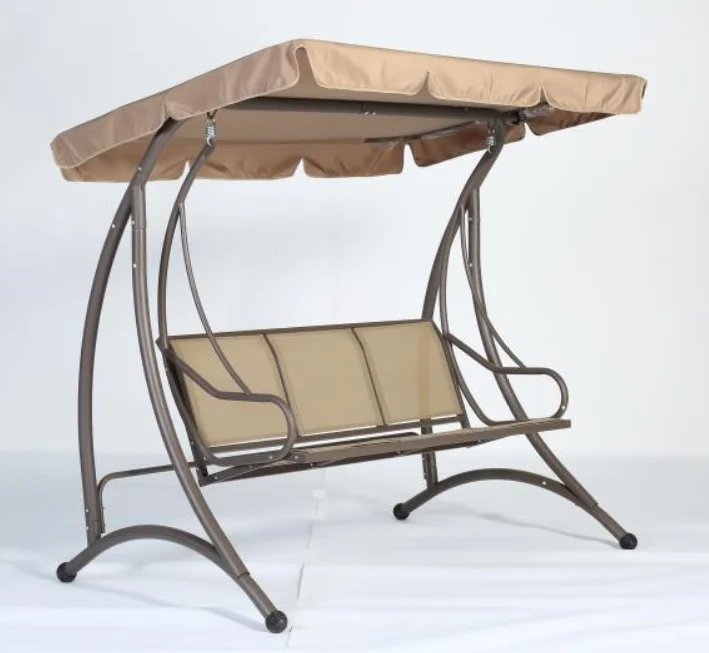 Luxury Outdoor Garden Bench 3 Seat Comfortable Metal Swing Chair with Sun Canopy