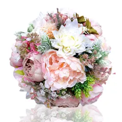 Artificial PE Flower Hand Holding Wedding Rose peony Flower Bouquets Bridal Bouquet Holder Hand flores artificiales Tied Bouquet