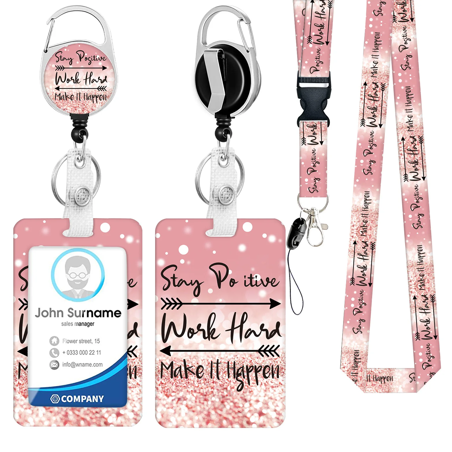 BSBH Factory Price Card Holder With Lanyard and Retractable Badge Reel Clip For Teacher Nurse Student ID Card Holder Keychain