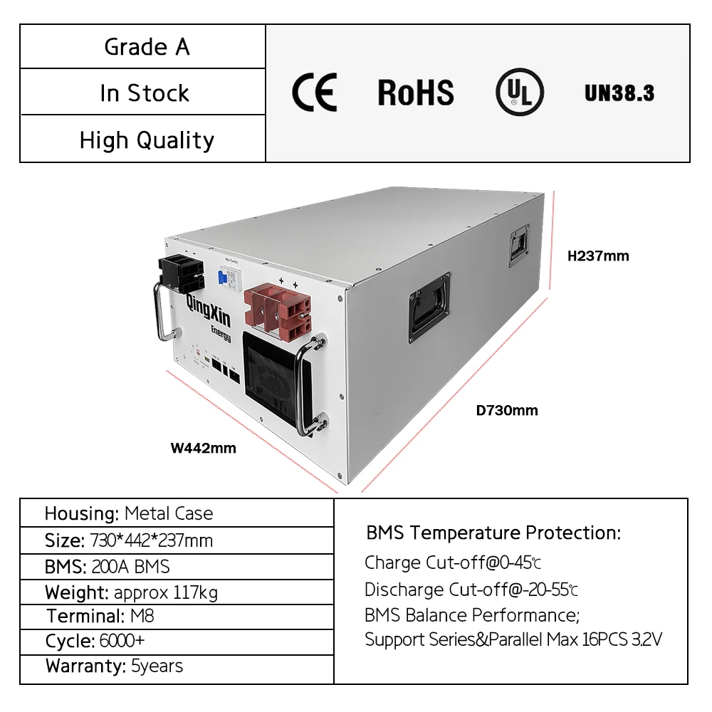 6000 Deep Cycles 51.2V 15Kw 16S 280A BMS Home Energy Storage Solar Lithium ion Battery 48V 280Ah LiFePO4 Battery