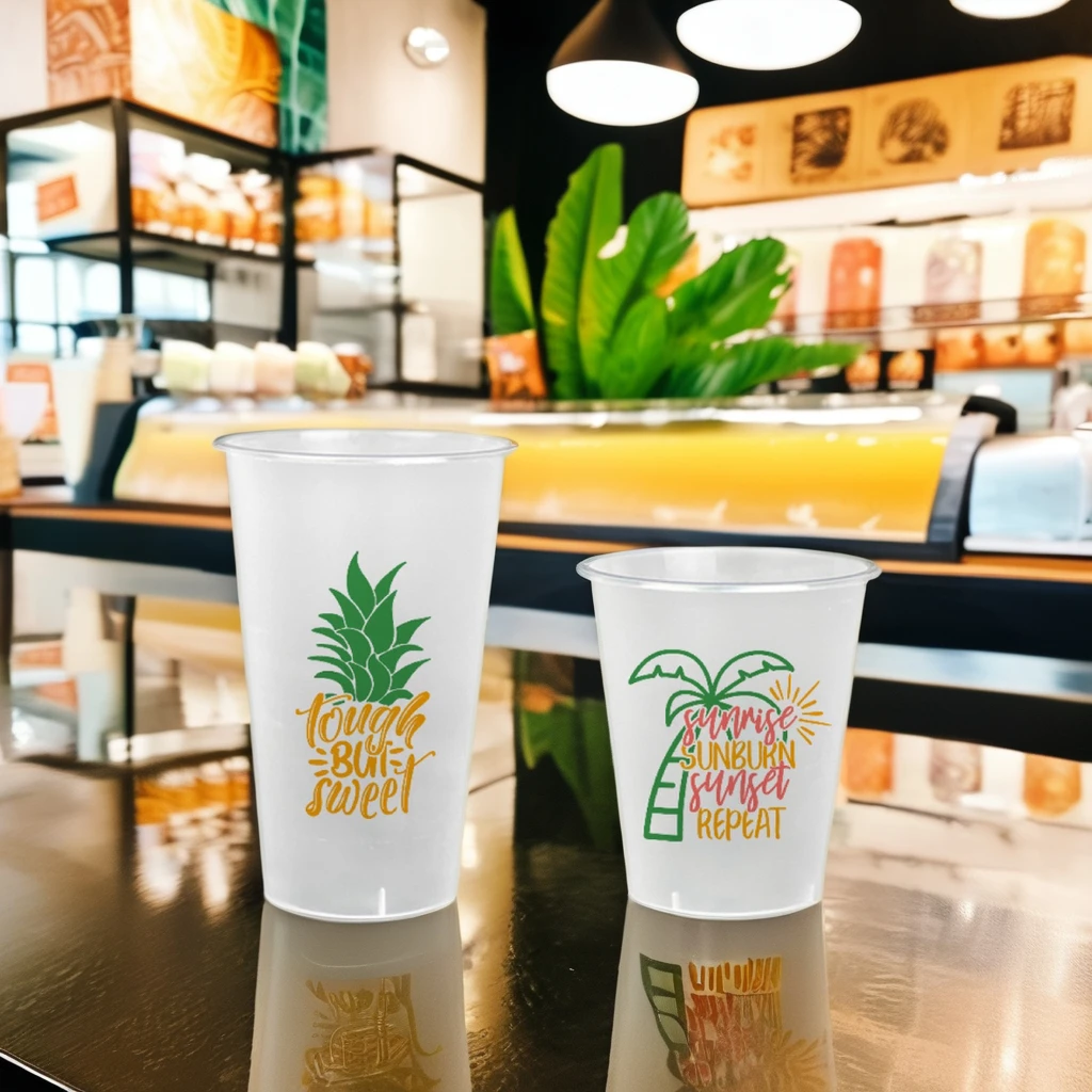 AT PACK Custom Disposable Reusable Bubble Tea Plastic Cups With Lids For Personalization With Logo 16oz 24oz Frosted PP Cups