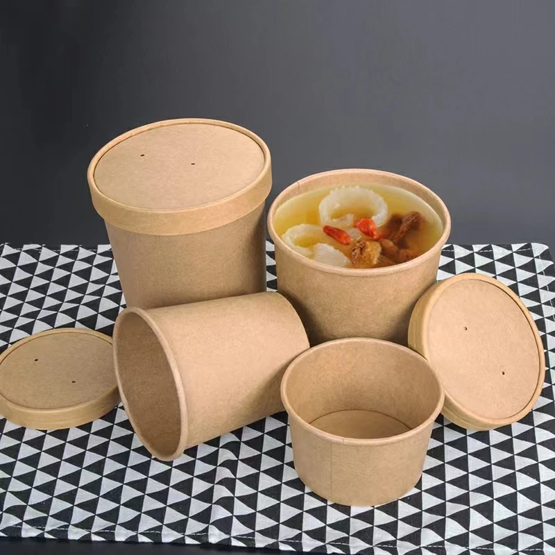 100% Food Grade Eco Disposable Kraft Paper Soup Bowl Cup 6oz Hot Soup Bowls Custom