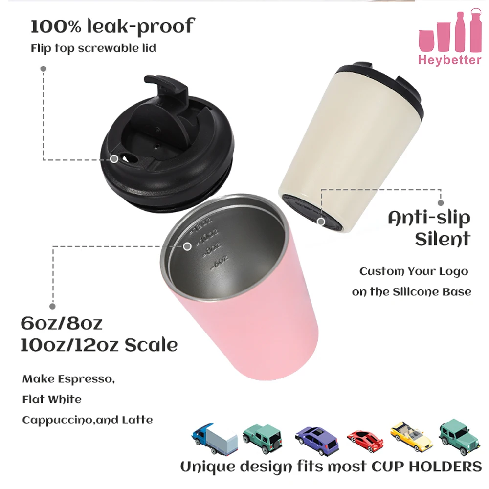 8oz Coffee Cup 380ml 12oz Travel Mug Insulated Reusable Thermal Stainless Steel Coffe Flask with Lid for Hot Cold Drinks Tumbler