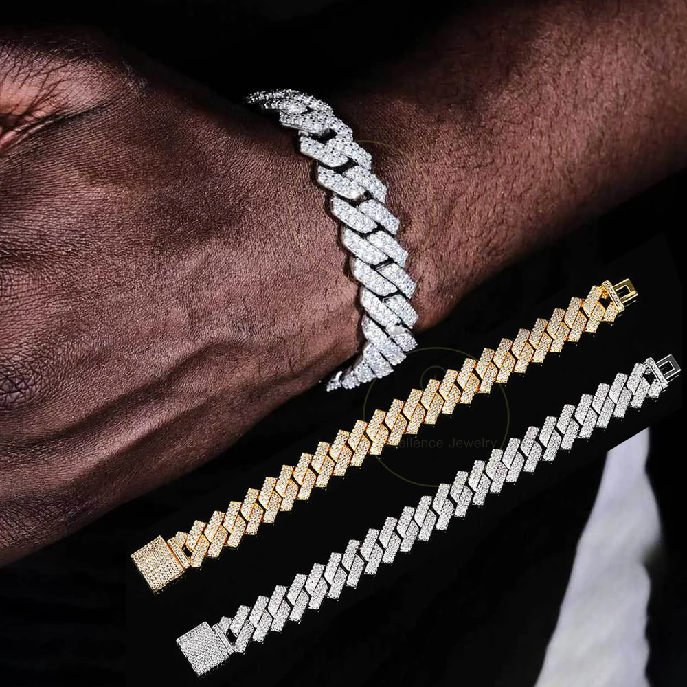 Wholesale Diamond Hip Hop Accessories 10 12 14 15 20 MM Bling Jewelry Bulk Buy Full Diamond Chains Bracelet