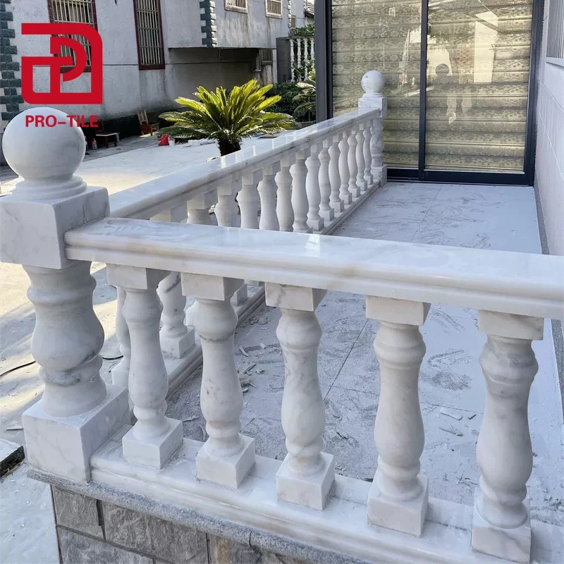 Popular  White Marble Baluster Balcony European Design Decoration Carved Natural Stone Villa Railing