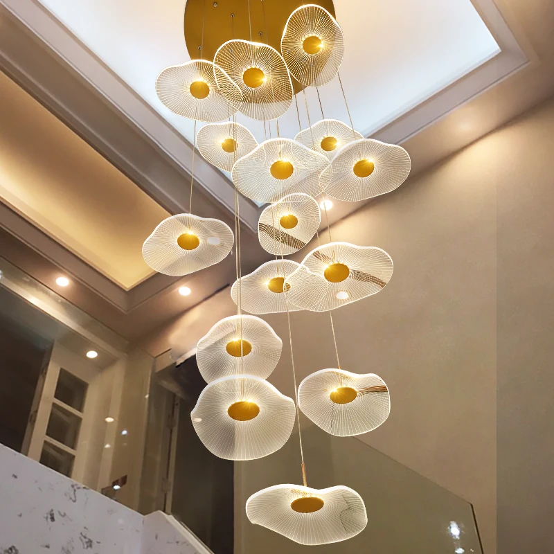 Lotus Leaf Design Pendant Lamp High Quality Iron + Acrylic Hanging Light Dimming Remote Suspended Chandelier For Villa Home Loft