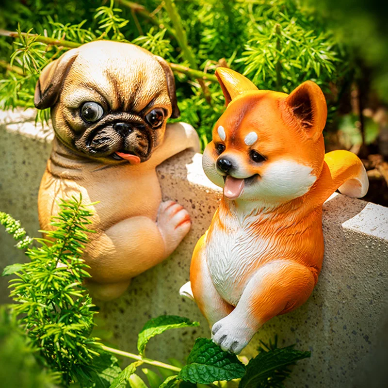wholesale garden landscaping decoration Resin puppy shiba inu dog flower pot hanging bonsai plant hanger with pot